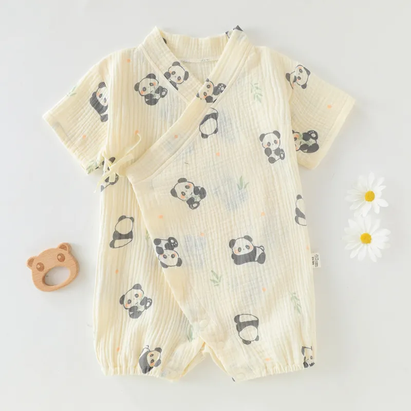 Baby Summer Clothes Set - Thin Short-Sleeved Cotton Jumpsuit for Newborns & Infants - Lightweight Gauze Climbing Wear for Hot Weather thumbnail 6