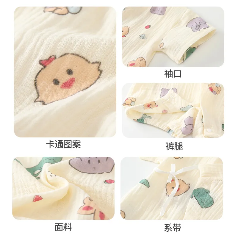Baby Summer Clothes Set - Thin Short-Sleeved Cotton Jumpsuit for Newborns & Infants - Lightweight Gauze Climbing Wear for Hot Weather thumbnail 2