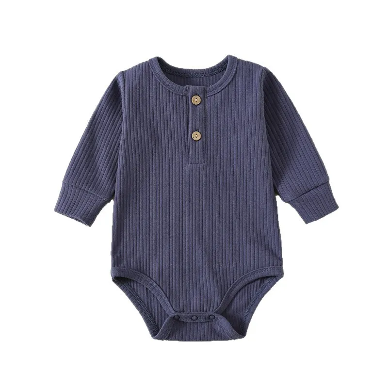 Newborn Baby Ribbed Romper Long Sleeve - Autumn Winter Crawling Outfit Jumpsuit - Infant One-Piece Bodysuit Sleepwear for Boys and Girls thumbnail 5