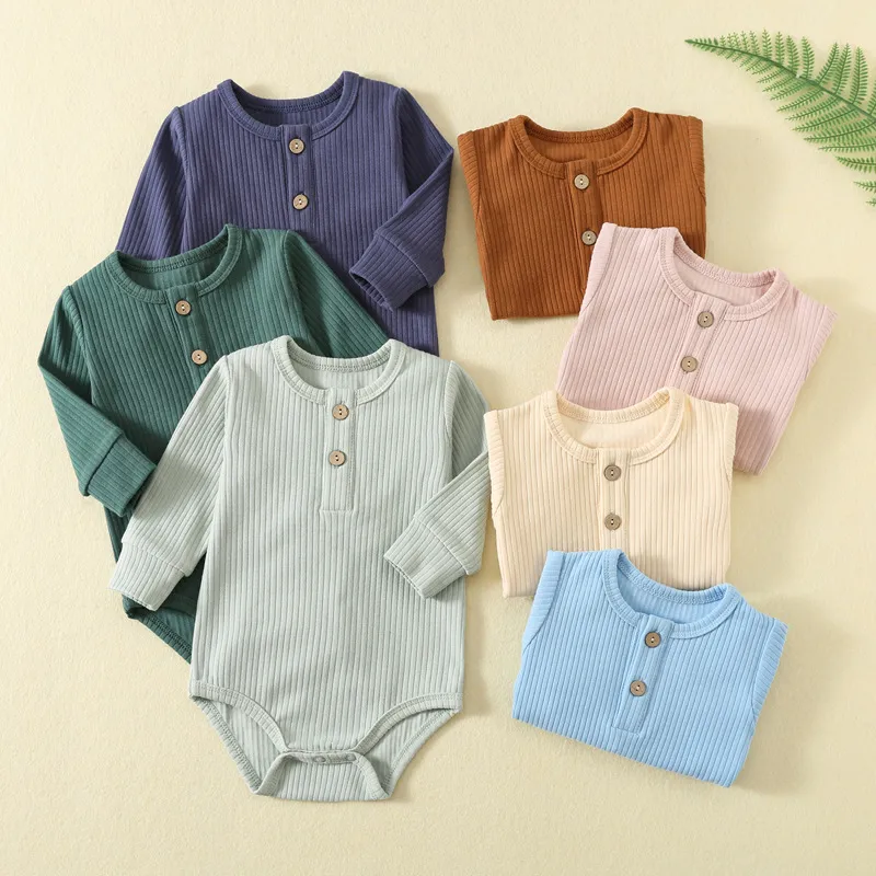 Newborn Baby Ribbed Romper Long Sleeve - Autumn Winter Crawling Outfit Jumpsuit - Infant One-Piece Bodysuit Sleepwear for Boys and Girls showcase 1