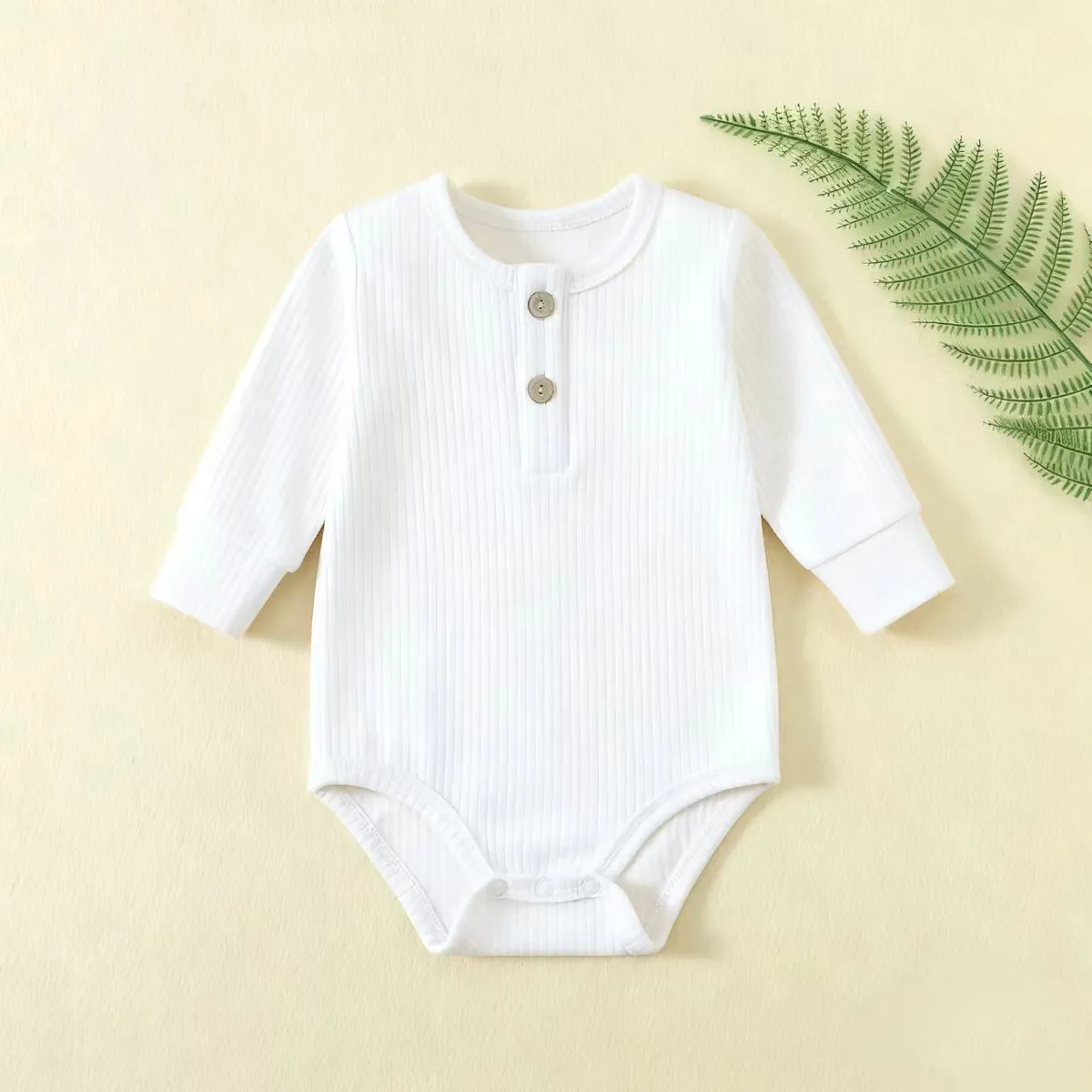 Newborn Baby Ribbed Romper Long Sleeve - Autumn Winter Crawling Outfit Jumpsuit - Infant One-Piece Bodysuit Sleepwear for Boys and Girls showcase 3