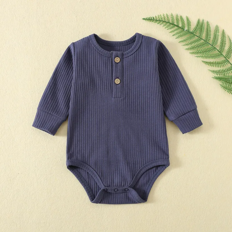 Newborn Baby Ribbed Romper Long Sleeve - Autumn Winter Crawling Outfit Jumpsuit - Infant One-Piece Bodysuit Sleepwear for Boys and Girls thumbnail 9