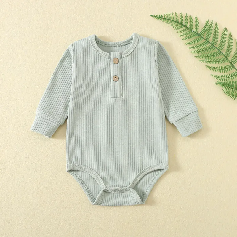 Newborn Baby Ribbed Romper Long Sleeve - Autumn Winter Crawling Outfit Jumpsuit - Infant One-Piece Bodysuit Sleepwear for Boys and Girls thumbnail 2