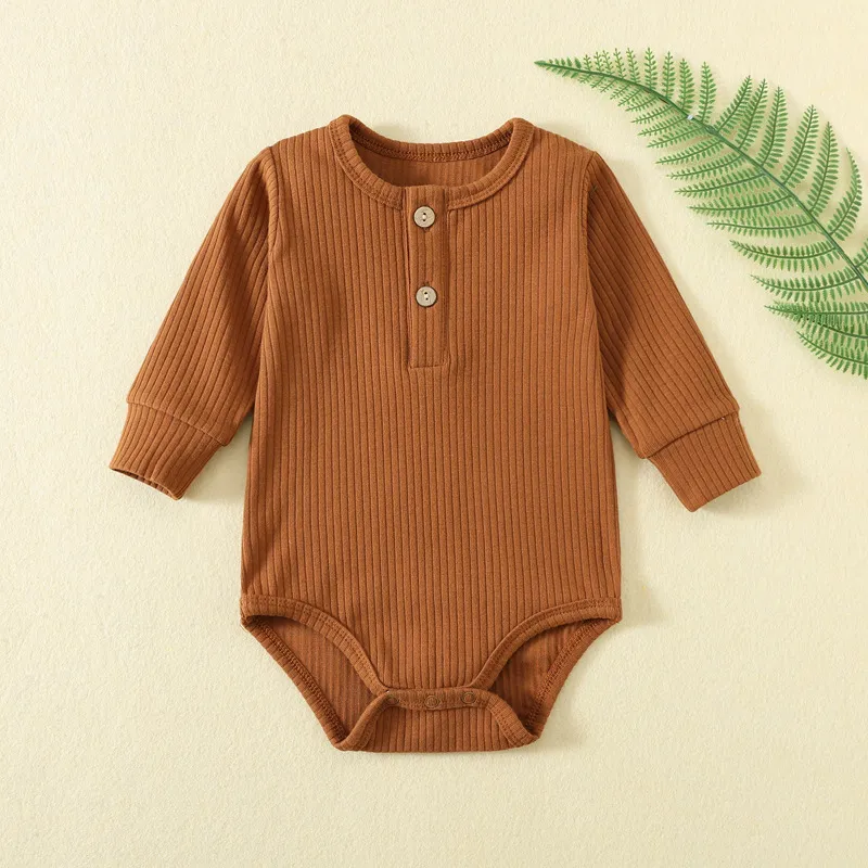 Newborn Baby Ribbed Romper Long Sleeve - Autumn Winter Crawling Outfit Jumpsuit - Infant One-Piece Bodysuit Sleepwear for Boys and Girls showcase 6