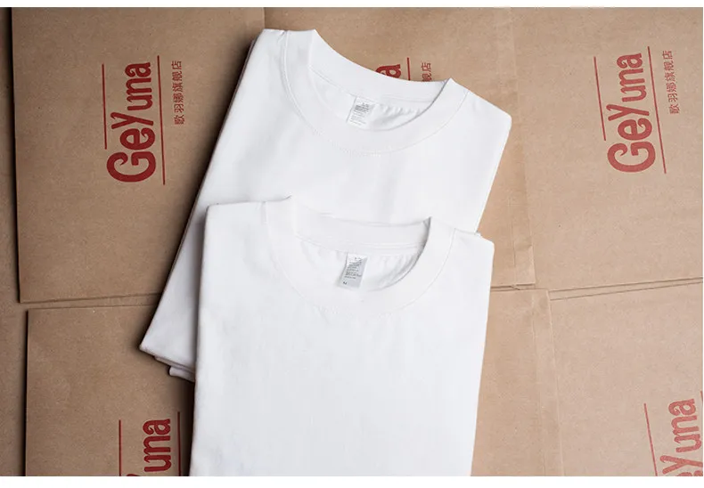 Men's Heavy Cotton Pure White T-Shirt - 270g Small Neck Crewneck - Trendy Basic Short Sleeve Tee for Couples showcase 9