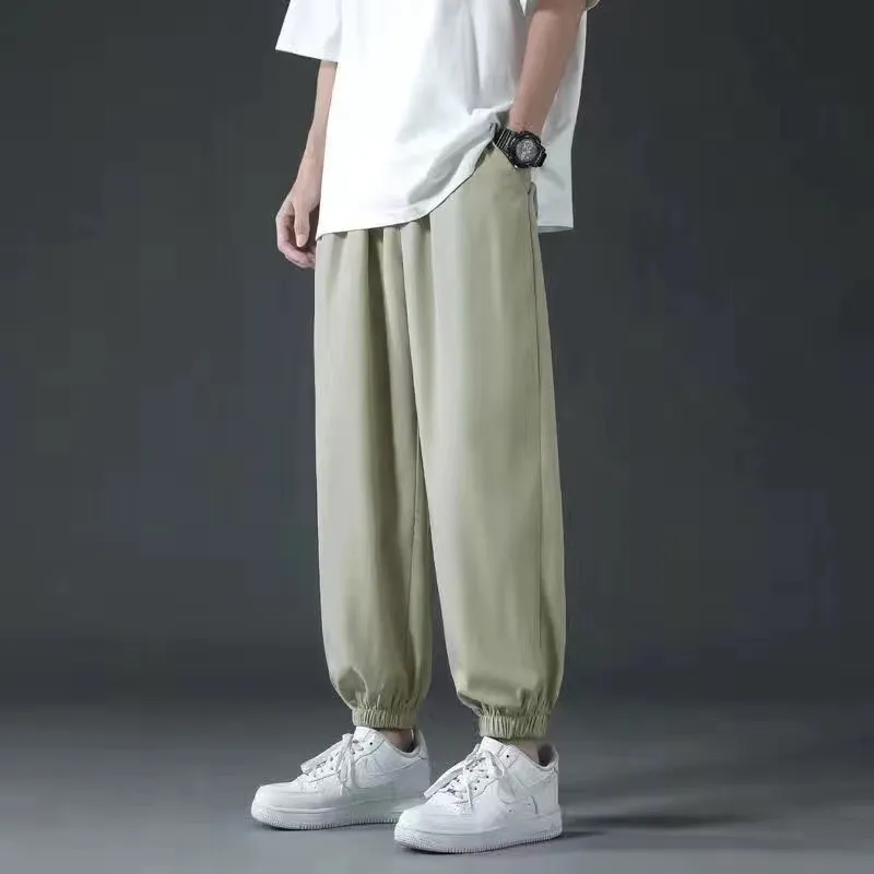 Men's Ice Silk Summer Trousers Lightweight Quick-Drying Casual Pants Loose Fit Straight Leg Drape Trousers for Sports and Everyday Wear thumbnail 10