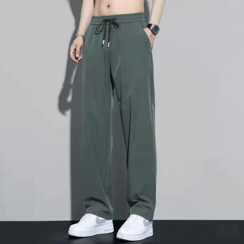 Men's Ice Silk Summer Trousers Lightweight Quick-Drying Casual Pants Loose Fit Straight Leg Drape Trousers for Sports and Everyday Wear thumbnail 9