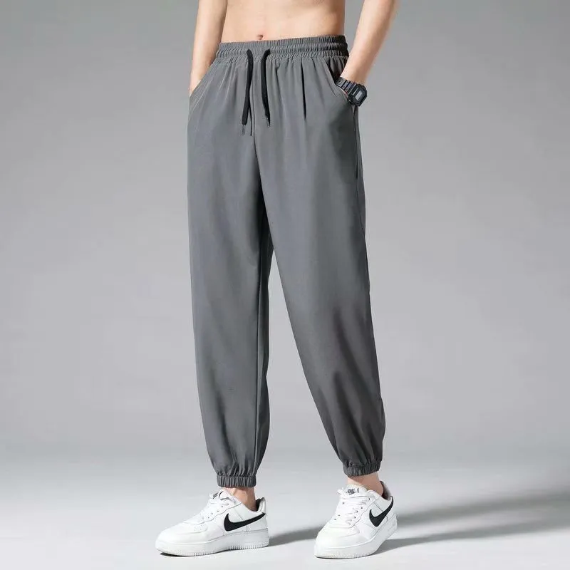 Men's Ice Silk Summer Trousers Lightweight Quick-Drying Casual Pants Loose Fit Straight Leg Drape Trousers for Sports and Everyday Wear thumbnail 7
