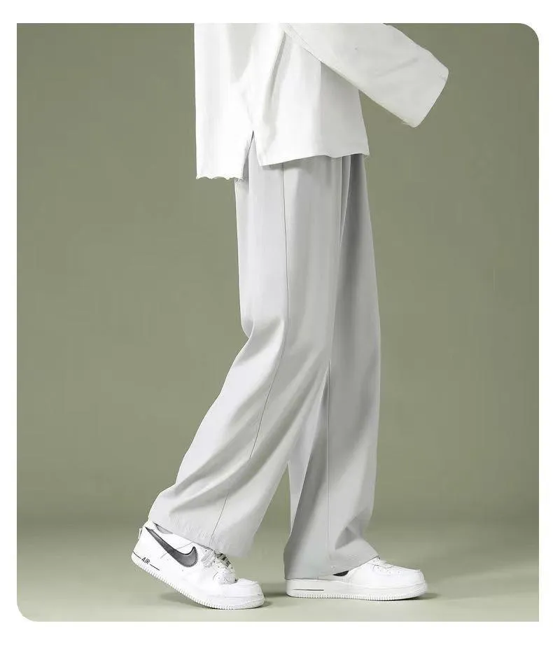 Men's Ice Silk Summer Trousers Lightweight Quick-Drying Casual Pants Loose Fit Straight Leg Drape Trousers for Sports and Everyday Wear showcase 15