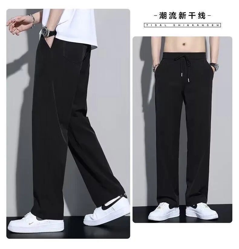 Men's Ice Silk Summer Trousers Lightweight Quick-Drying Casual Pants Loose Fit Straight Leg Drape Trousers for Sports and Everyday Wear showcase 11