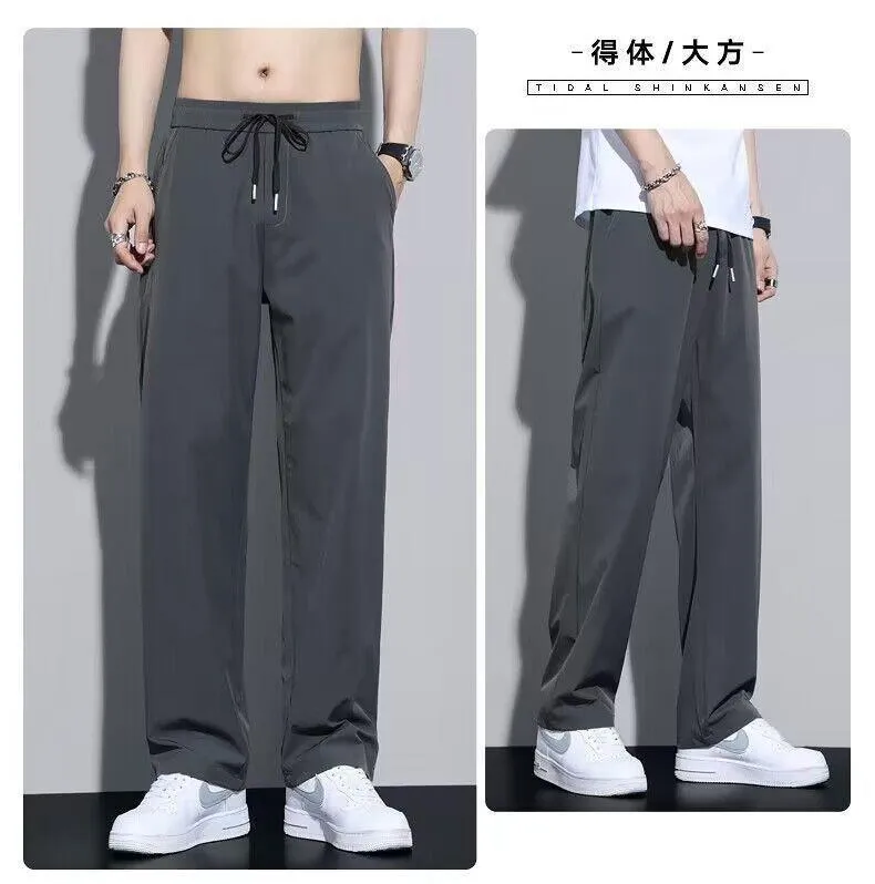 Men's Ice Silk Summer Trousers Lightweight Quick-Drying Casual Pants Loose Fit Straight Leg Drape Trousers for Sports and Everyday Wear showcase 13