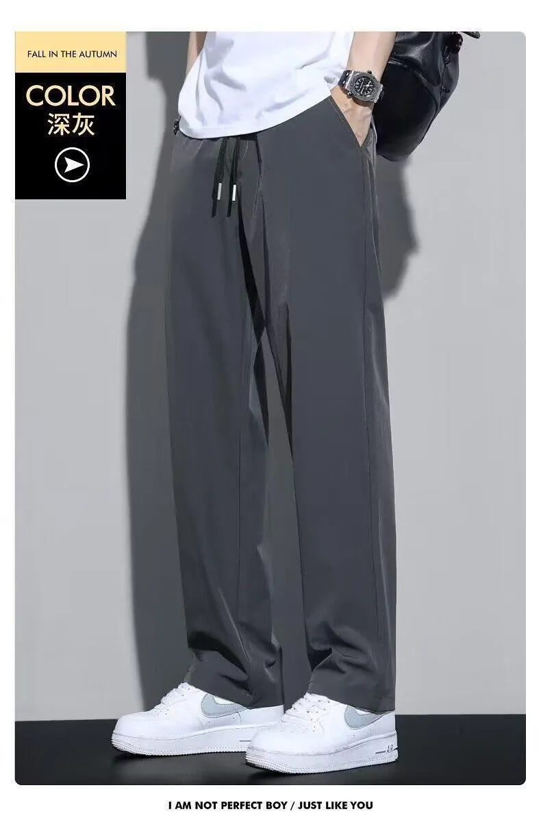Men's Ice Silk Summer Trousers Lightweight Quick-Drying Casual Pants Loose Fit Straight Leg Drape Trousers for Sports and Everyday Wear showcase 12
