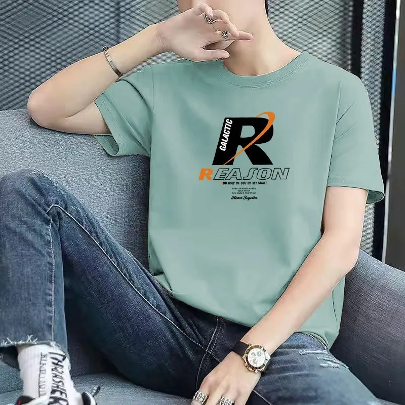 Men's Short Sleeve Cotton T-Shirt - Woodpecker Brand Trendy Summer Fashion Three-Quarter Sleeve Top - Casual Pure Cotton Bottoming Shirt thumbnail 1