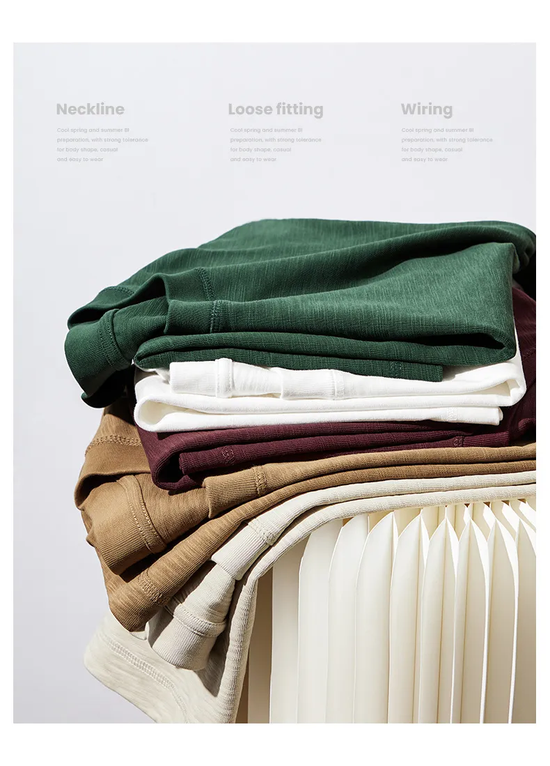 Men's Bamboo Cotton Short Sleeve T-Shirt - Loose Fit Summer Tee - Retro American Style - Breathable Lightweight Pure Color Top showcase 8