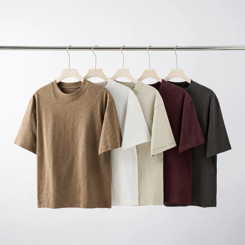 Men's Bamboo Cotton Short Sleeve T-Shirt - Loose Fit Summer Tee - Retro American Style - Breathable Lightweight Pure Color Top thumbnail 3