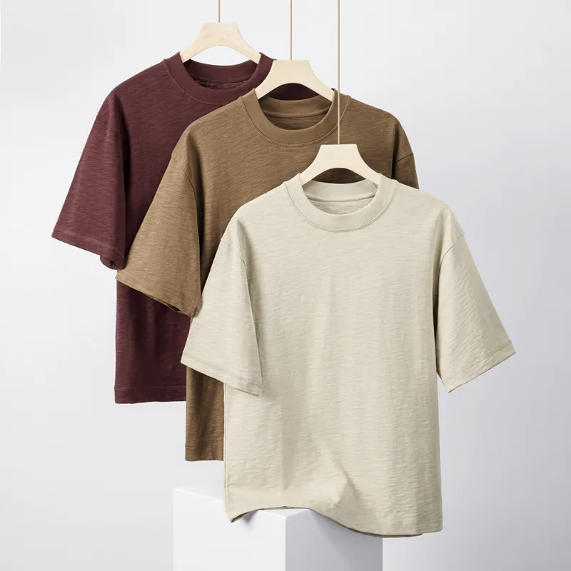 Men's Bamboo Cotton Short Sleeve T-Shirt - Loose Fit Summer Tee - Retro American Style - Breathable Lightweight Pure Color Top thumbnail 2