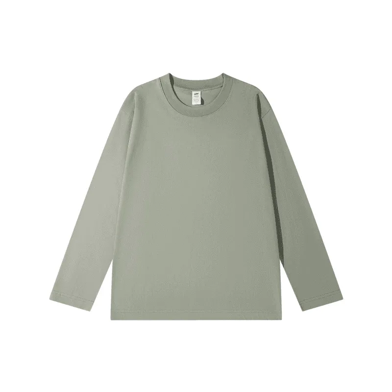 Men's Heavyweight Combed Cotton Long Sleeve T-Shirt, American Style Loose Fit Solid Color Undershirt, Autumn Winter Casual Top thumbnail 8