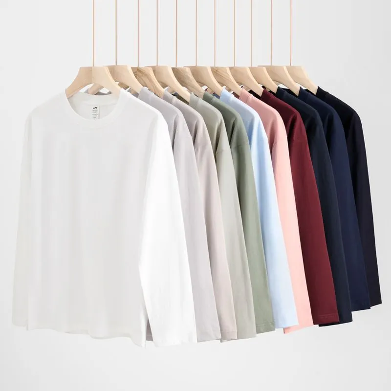 Men's Heavyweight Combed Cotton Long Sleeve T-Shirt, American Style Loose Fit Solid Color Undershirt, Autumn Winter Casual Top thumbnail 4