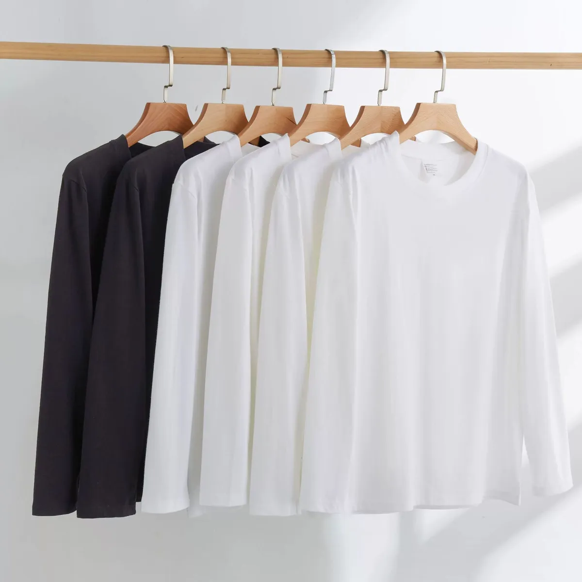 Men's Heavyweight Combed Cotton Long Sleeve T-Shirt, American Style Loose Fit Solid Color Undershirt, Autumn Winter Casual Top showcase 9