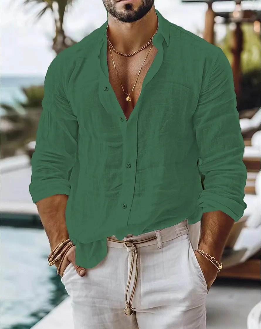 Men's Long Sleeve Cotton Shirt - Casual Business Style Solid Color Button Down Dress Shirt for Work, Everyday Wear, and Special Occasions showcase 14