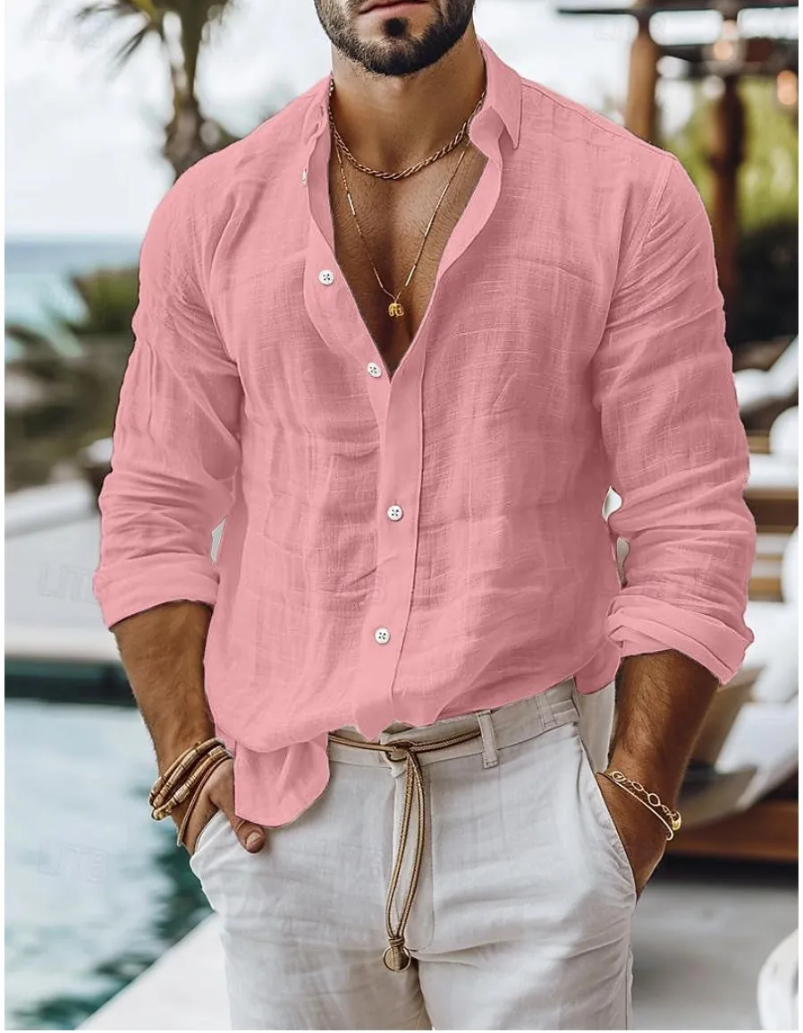 Men's Long Sleeve Cotton Shirt - Casual Business Style Solid Color Button Down Dress Shirt for Work, Everyday Wear, and Special Occasions showcase 12