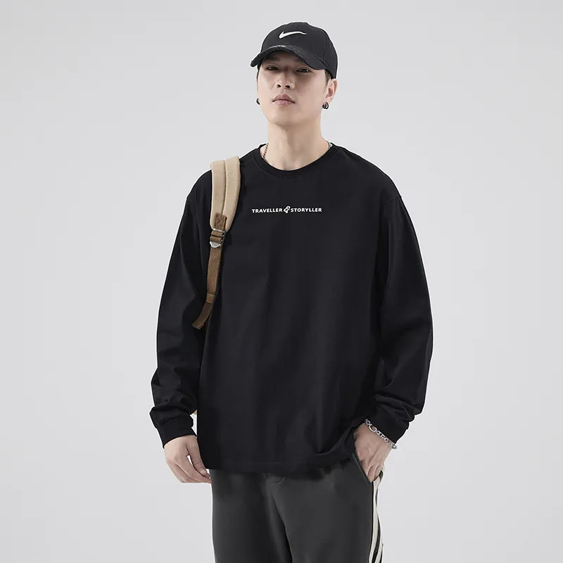 Men's Long Sleeve Cotton T-Shirt Casual Crew Neck Pullover Top | American Style Heavyweight Tee for Spring, Autumn Fashion | Loose Fit Undershirt thumbnail 8