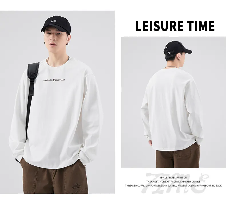 Men's Long Sleeve Cotton T-Shirt Casual Crew Neck Pullover Top | American Style Heavyweight Tee for Spring, Autumn Fashion | Loose Fit Undershirt showcase 12