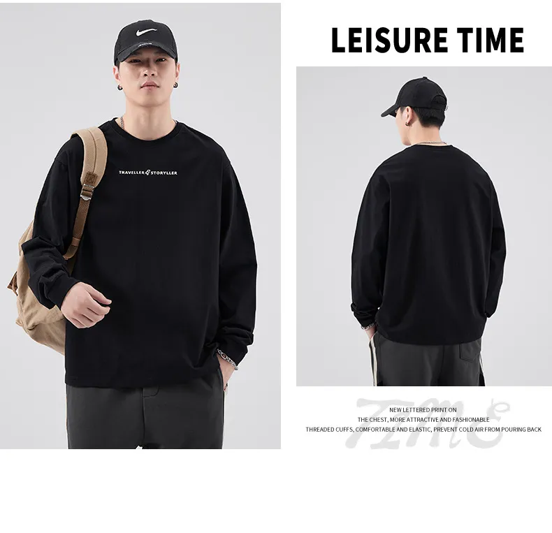 Men's Long Sleeve Cotton T-Shirt Casual Crew Neck Pullover Top | American Style Heavyweight Tee for Spring, Autumn Fashion | Loose Fit Undershirt showcase 18