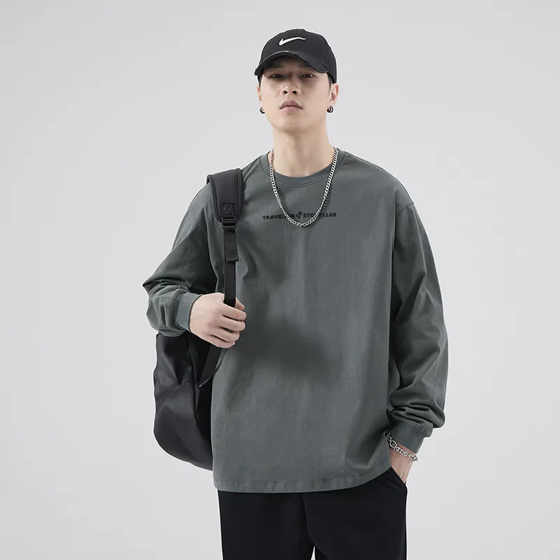 Men's Long Sleeve Cotton T-Shirt Casual Crew Neck Pullover Top | American Style Heavyweight Tee for Spring, Autumn Fashion | Loose Fit Undershirt thumbnail 6