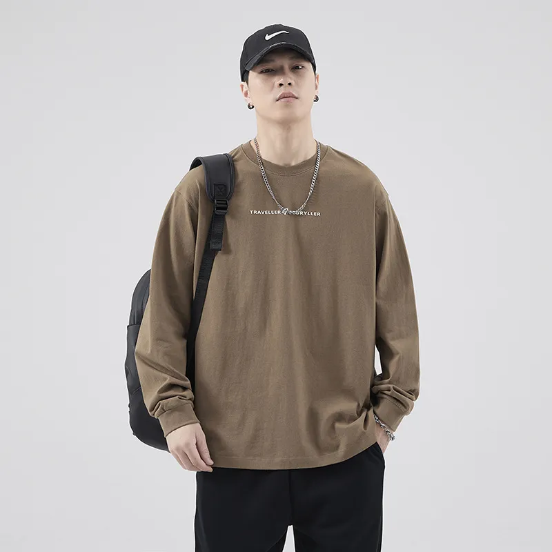 Men's Long Sleeve Cotton T-Shirt Casual Crew Neck Pullover Top | American Style Heavyweight Tee for Spring, Autumn Fashion | Loose Fit Undershirt thumbnail 9