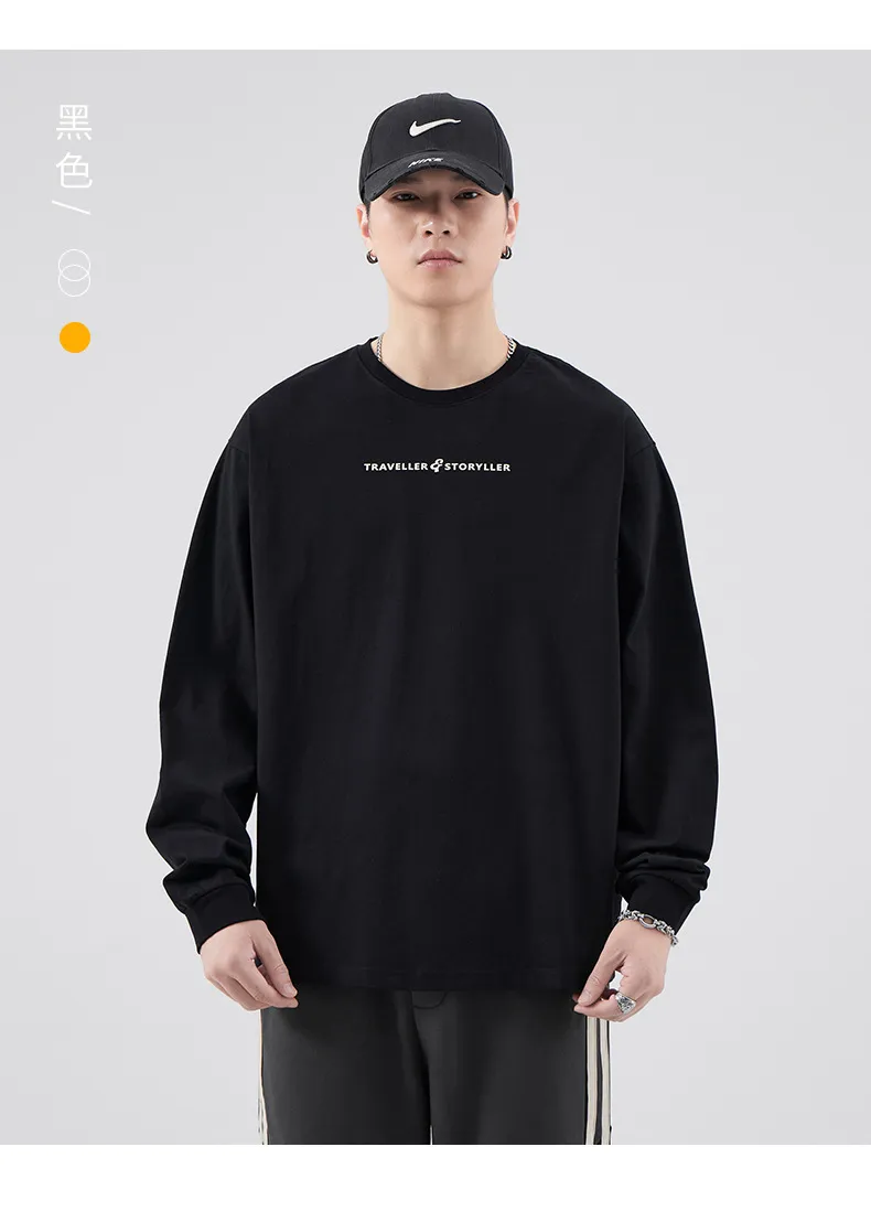 Men's Long Sleeve Cotton T-Shirt Casual Crew Neck Pullover Top | American Style Heavyweight Tee for Spring, Autumn Fashion | Loose Fit Undershirt showcase 17