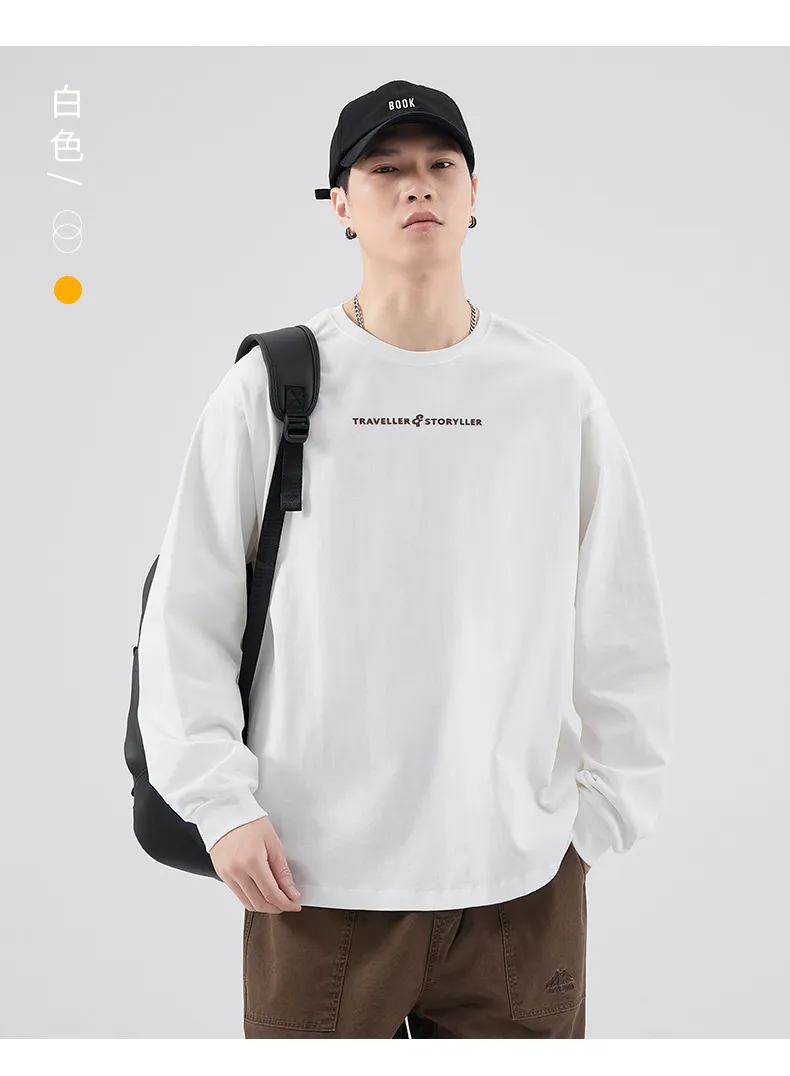 Men's Long Sleeve Cotton T-Shirt Casual Crew Neck Pullover Top | American Style Heavyweight Tee for Spring, Autumn Fashion | Loose Fit Undershirt showcase 11