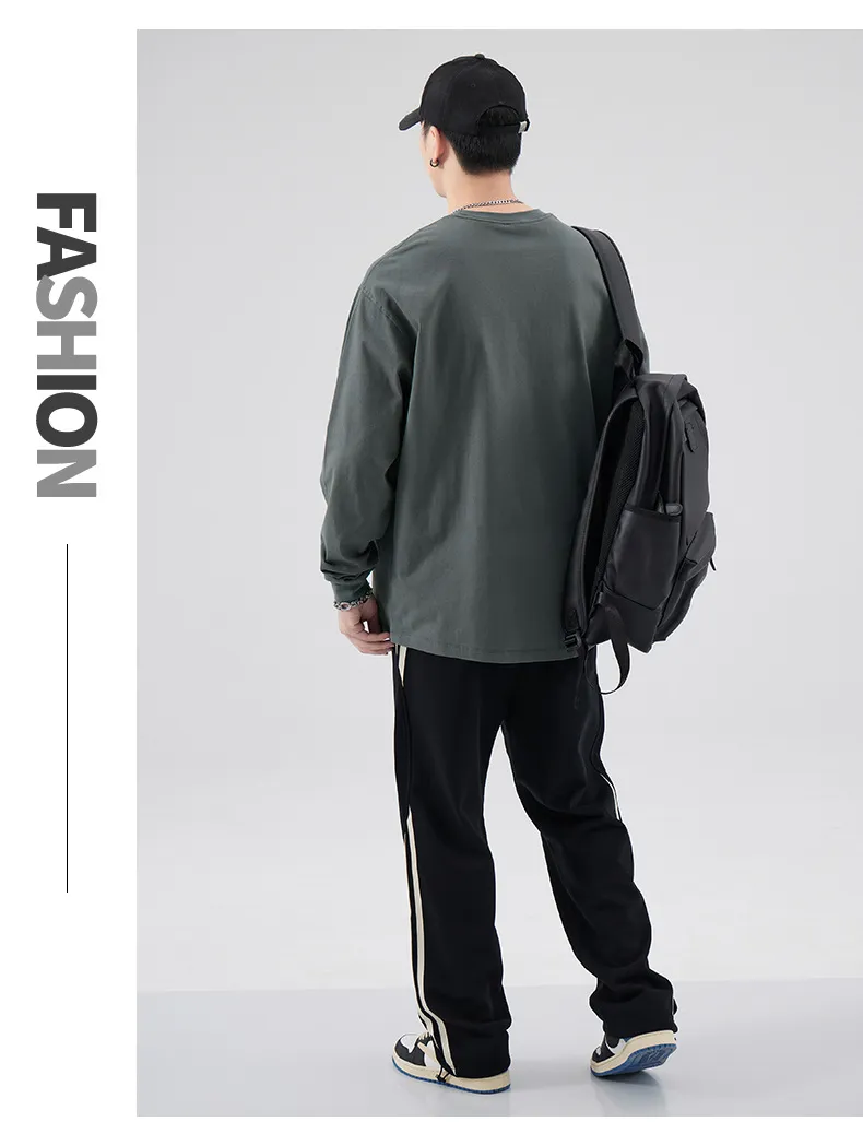 Men's Long Sleeve Cotton T-Shirt Casual Crew Neck Pullover Top | American Style Heavyweight Tee for Spring, Autumn Fashion | Loose Fit Undershirt showcase 16