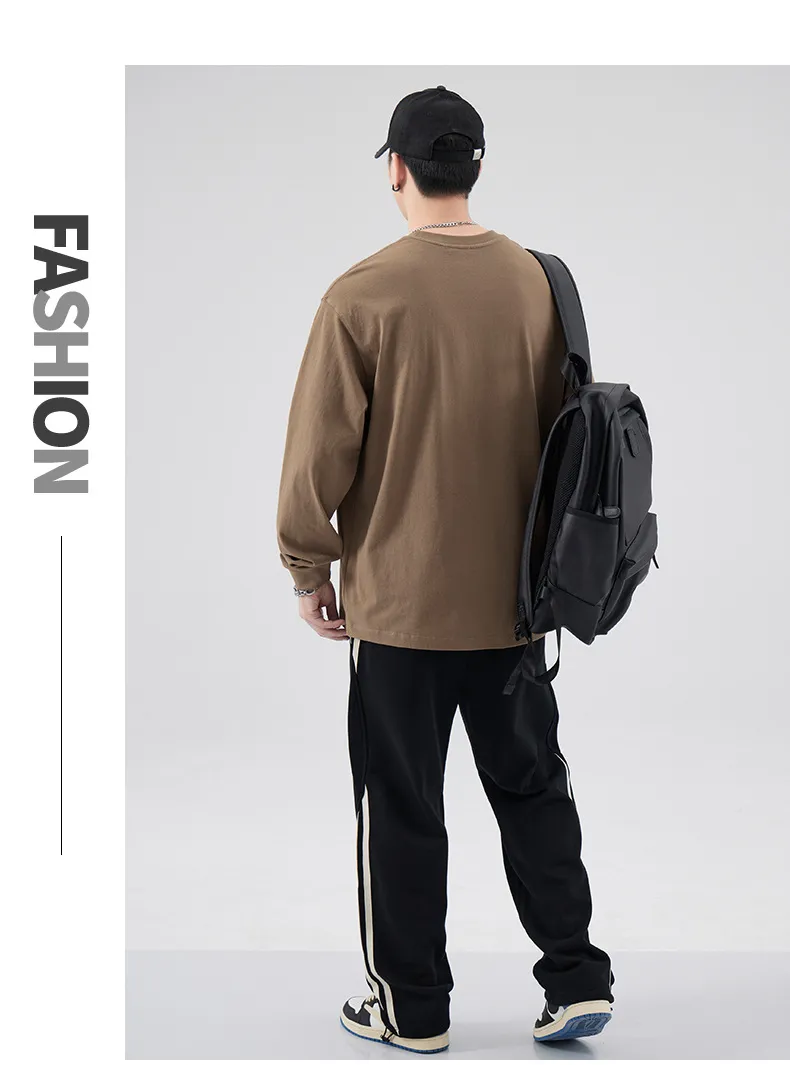 Men's Long Sleeve Cotton T-Shirt Casual Crew Neck Pullover Top | American Style Heavyweight Tee for Spring, Autumn Fashion | Loose Fit Undershirt showcase 10
