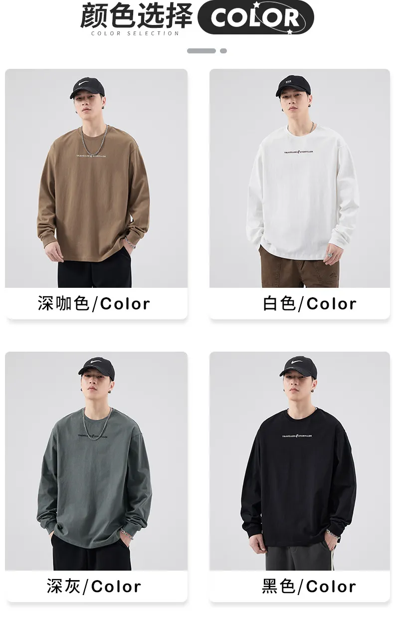 Men's Long Sleeve Cotton T-Shirt Casual Crew Neck Pullover Top | American Style Heavyweight Tee for Spring, Autumn Fashion | Loose Fit Undershirt showcase 6