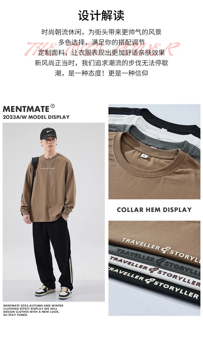 Men's Long Sleeve Cotton T-Shirt Casual Crew Neck Pullover Top | American Style Heavyweight Tee for Spring, Autumn Fashion | Loose Fit Undershirt showcase 2