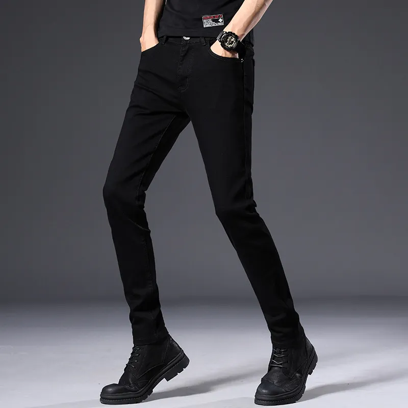 Men's Black Stretch Slim-Fit Skinny Jeans | Korean Style Fashionable Casual Denim Pants | All-Match Comfortable Trousers for Men thumbnail 4