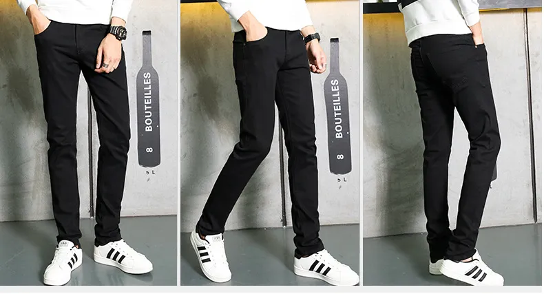 Men's Black Stretch Slim-Fit Skinny Jeans | Korean Style Fashionable Casual Denim Pants | All-Match Comfortable Trousers for Men showcase 4