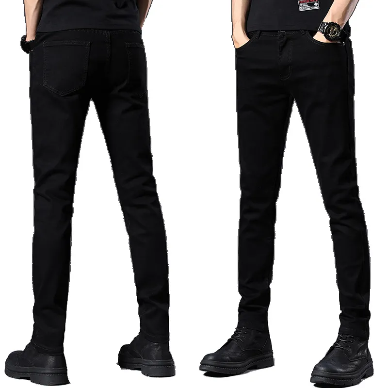 Men's Black Stretch Slim-Fit Skinny Jeans | Korean Style Fashionable Casual Denim Pants | All-Match Comfortable Trousers for Men thumbnail 5