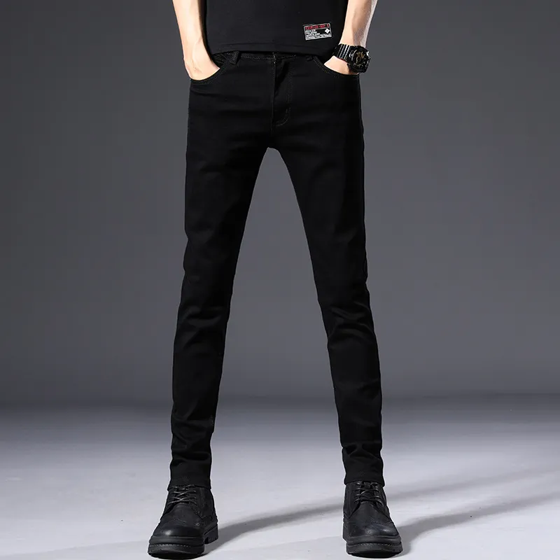 Men's Black Stretch Slim-Fit Skinny Jeans | Korean Style Fashionable Casual Denim Pants | All-Match Comfortable Trousers for Men thumbnail 2