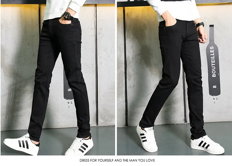 Men's Black Stretch Slim-Fit Skinny Jeans | Korean Style Fashionable Casual Denim Pants | All-Match Comfortable Trousers for Men showcase 12