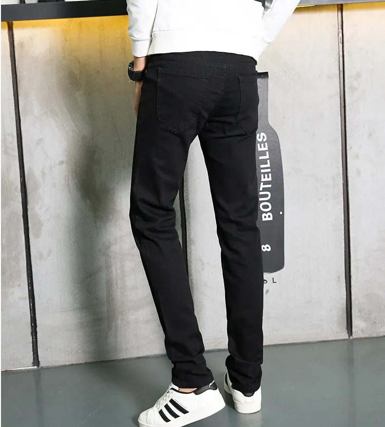 Men's Black Stretch Slim-Fit Skinny Jeans | Korean Style Fashionable Casual Denim Pants | All-Match Comfortable Trousers for Men showcase 13