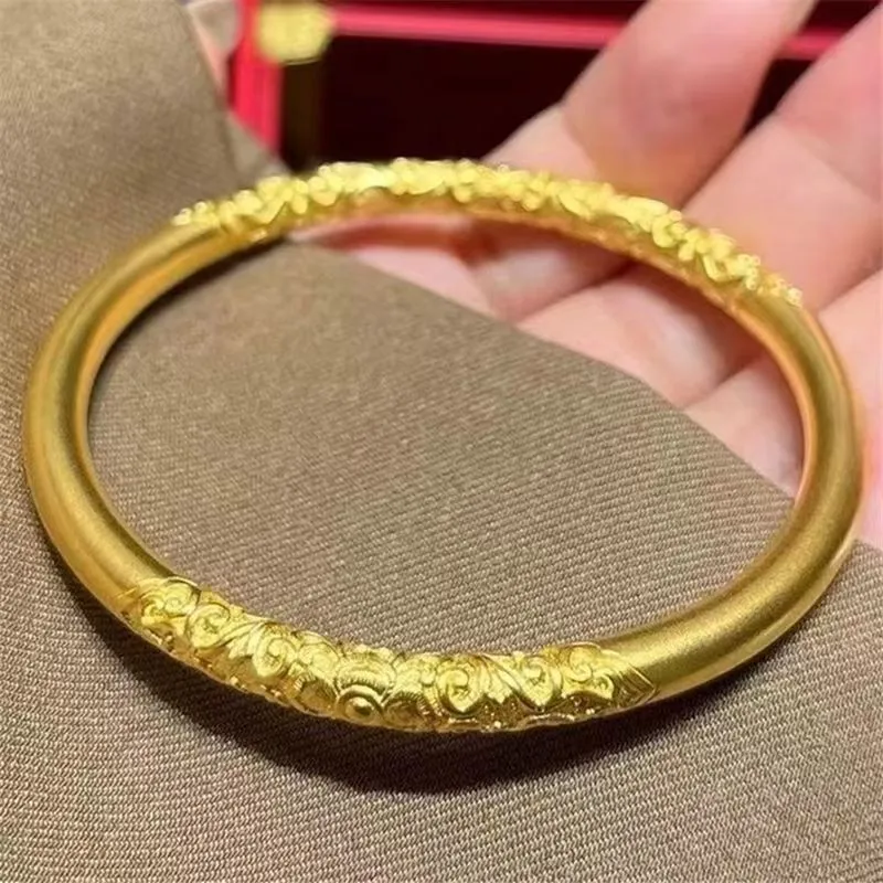 Women's Gold Plated Bracelet, 5mm Vietnam Sand Gold Bangle, Frosted Plain Ring Design, Solid Alloy Jewelry, Wholesale Fashion Bracelet for Women showcase 15