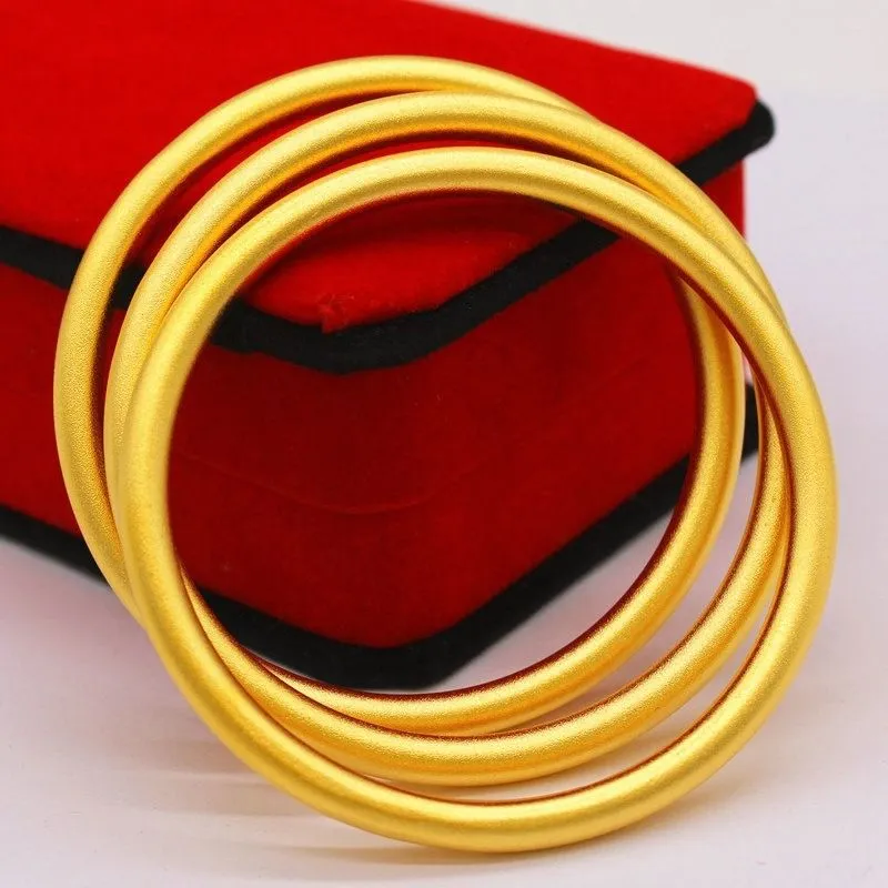 Women's Gold Plated Bracelet, 5mm Vietnam Sand Gold Bangle, Frosted Plain Ring Design, Solid Alloy Jewelry, Wholesale Fashion Bracelet for Women thumbnail 3