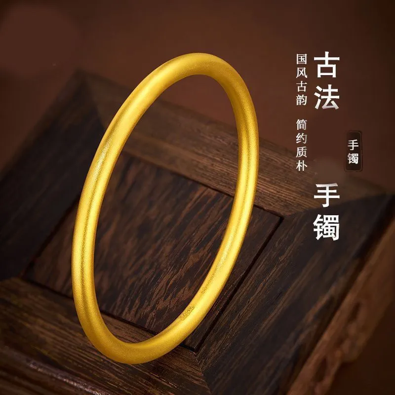 Women's Gold Plated Bracelet, 5mm Vietnam Sand Gold Bangle, Frosted Plain Ring Design, Solid Alloy Jewelry, Wholesale Fashion Bracelet for Women thumbnail 6