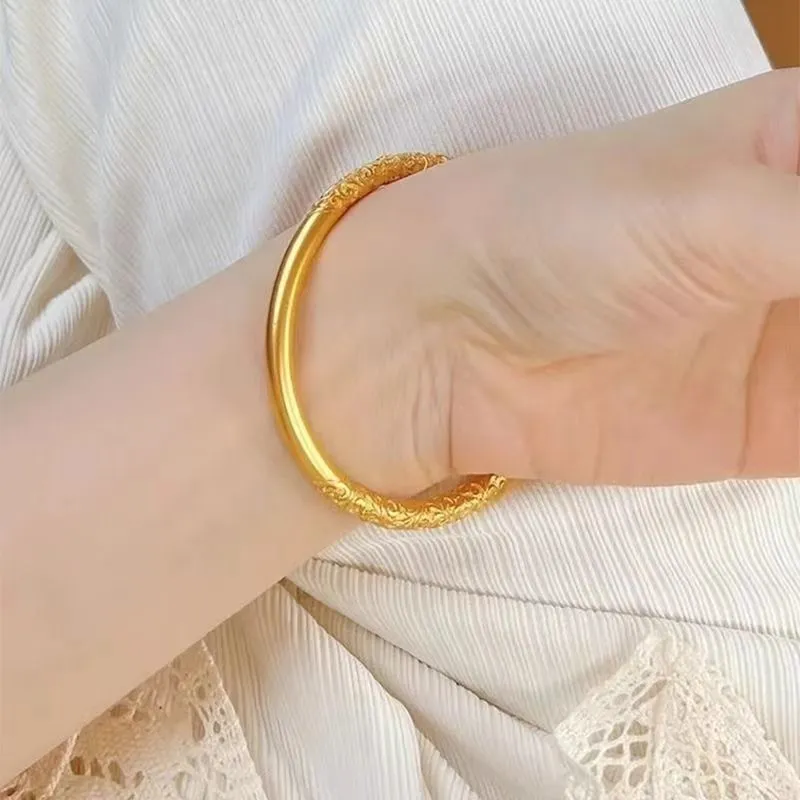 Women's Gold Plated Bracelet, 5mm Vietnam Sand Gold Bangle, Frosted Plain Ring Design, Solid Alloy Jewelry, Wholesale Fashion Bracelet for Women showcase 17