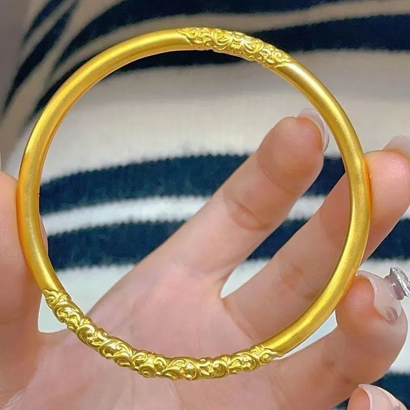 Women's Gold Plated Bracelet, 5mm Vietnam Sand Gold Bangle, Frosted Plain Ring Design, Solid Alloy Jewelry, Wholesale Fashion Bracelet for Women showcase 16