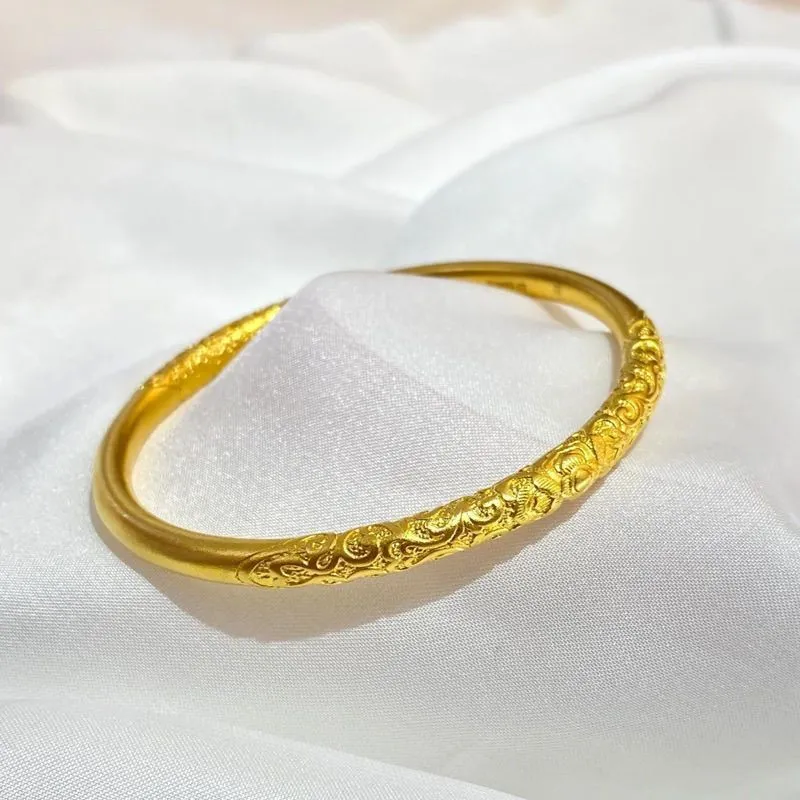 Women's Gold Plated Bracelet, 5mm Vietnam Sand Gold Bangle, Frosted Plain Ring Design, Solid Alloy Jewelry, Wholesale Fashion Bracelet for Women showcase 6