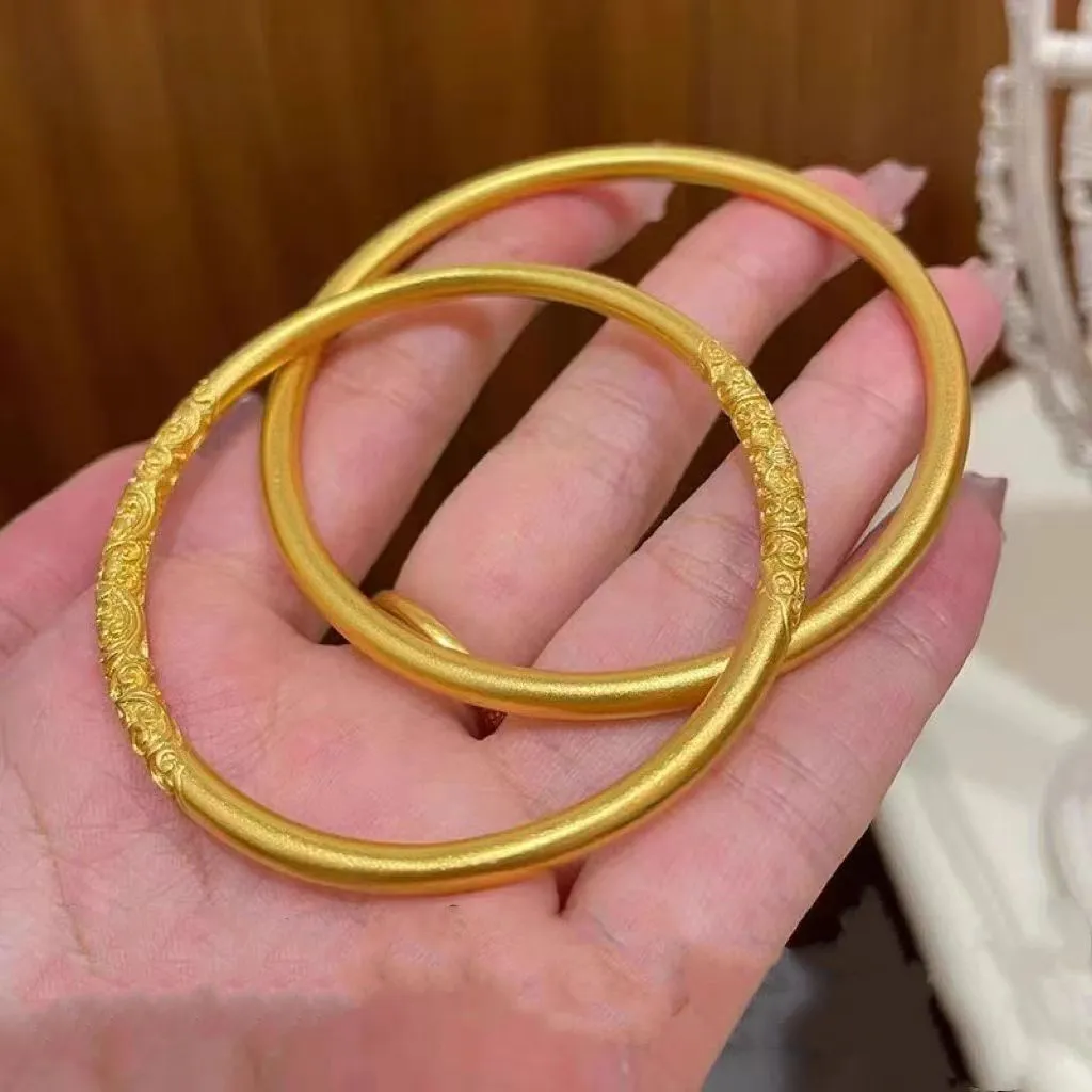 Women's Gold Plated Bracelet, 5mm Vietnam Sand Gold Bangle, Frosted Plain Ring Design, Solid Alloy Jewelry, Wholesale Fashion Bracelet for Women showcase 8