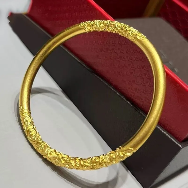 Women's Gold Plated Bracelet, 5mm Vietnam Sand Gold Bangle, Frosted Plain Ring Design, Solid Alloy Jewelry, Wholesale Fashion Bracelet for Women showcase 11